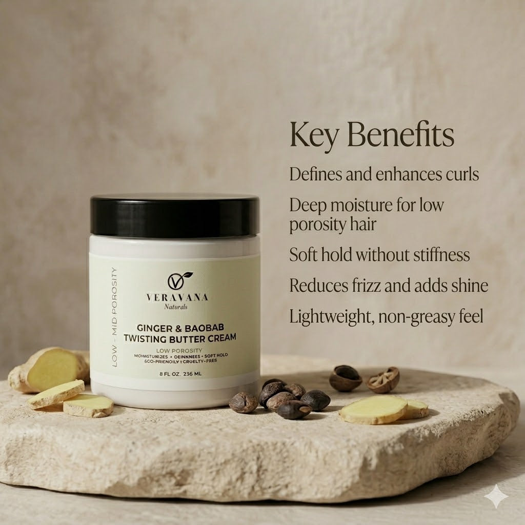Low Porosity Ginger & Baobab Twisting Butter Cream – Curl Definition & Moisture